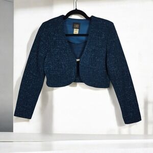TEDDI Evening Bolero‎ Jacket 8P Petite Sparkly Blue Boucle Vintage Deadstock NWT